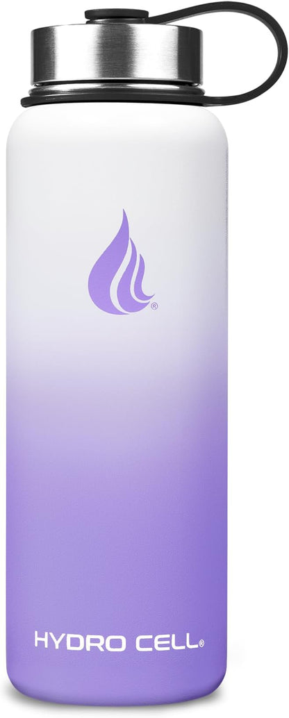 HYDRO CELL Stainless Steel Insulated Water Bottle with Straw - For Cold & Hot Drinks - Metal Vacuum Flask with Screw Cap and Modern Leakproof Sport Thermos for Adults (Lavender/White 40oz)