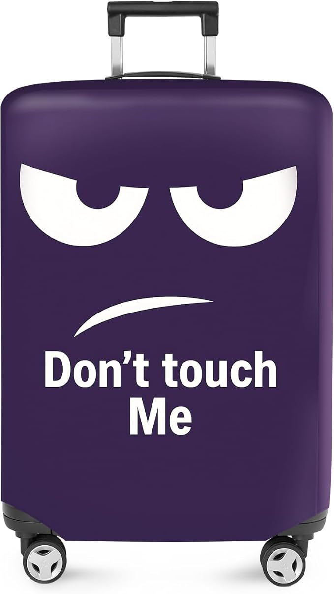 ANNA QUEEN Funny Luggage Cover, Don't Touch Me Purple Face Design, Stretchable, Washable Travel Protector for 20-34 Inch Luggage