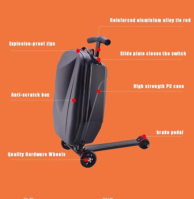 Scooter Suitcase Carry On Hardshell Ride On Suitcase Scooter for Kids Age 4-15, Multifunctional Ride On Lightweight Kids Luggage with Wheels(Size:Purple)