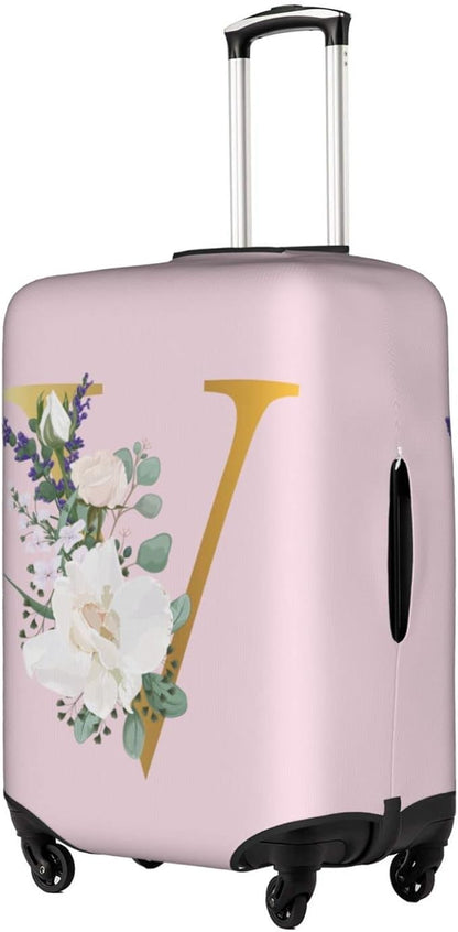 Flower Lette V Pink Luggage Cover Elastic Washable Stretch Suitcase Protector Anti-Scratch Travel Suitcase Cover for Kid and Adult XL (29-32 inch suitcase)
