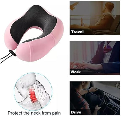 Airplane Travel Neck Pillow, 100% Memory Foam Ergonomic Neck Support, Airplanes Neck Pillow with Washable Cover Travel Essential for Flight Car & Office Includes Eye Masks, Earplugs & Carry Bag (Pink)