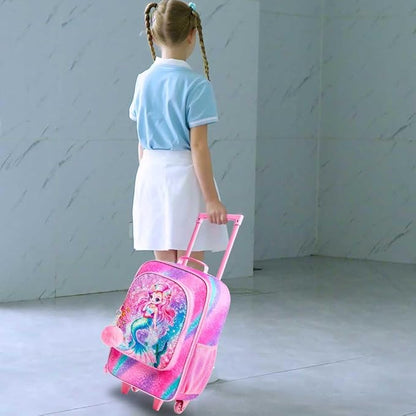 UFNDC Girls Mermaid Luggage, Rolling Suitcase with Wheels, Travel Carry on for Children Toddler Elementary