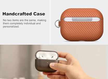 Leather Case - for AirPods Pro 3 Case Cover with Keychain - Selected Skin-friendly Leather, Carbon Fibre Texture, Handmade Shockproof Hard Cover for AirPods Pro 3rd Generation Earbuds - Brown