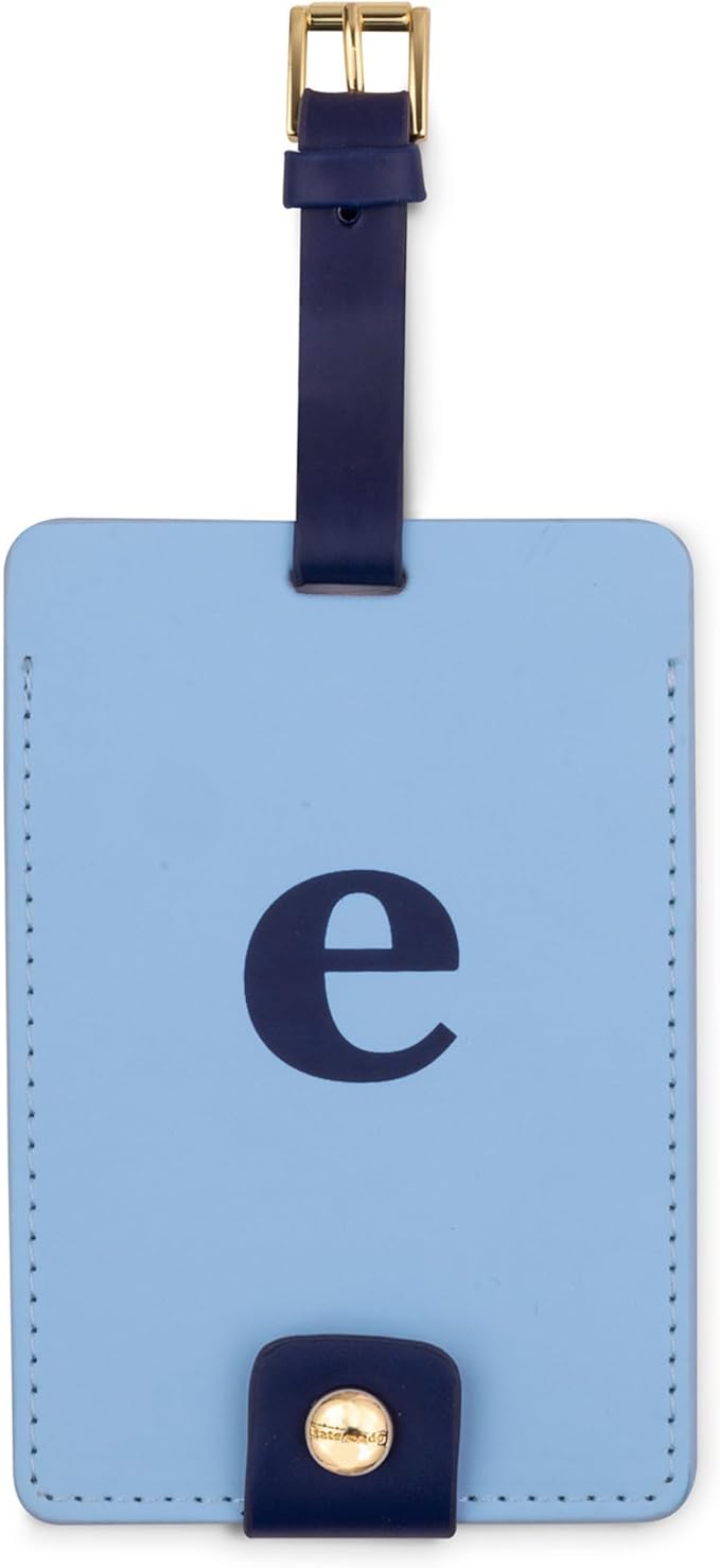 Kate Spade New York Leatherette Luggage Tag with Secure Strap, Colorful Suitcase Identifier for Travel, Monogram Bag Tag ID (E)