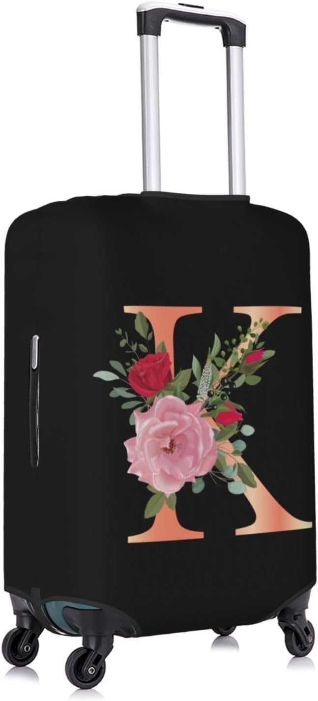 Floral Letter K Travel Luggage Cover Spandex Suitcase Protector Elastic Washable Stretch Suitcase Cover Fits 25-28 Inch Luggage
