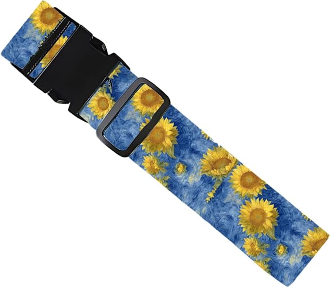2PC,Sunflower Sky Luggage Strap 1.97 x 70.84 inch Blue Background Floral Design Adjustable Suitcase Belt Durable Nylon Baggage Identifier Artistic Travel Accessory