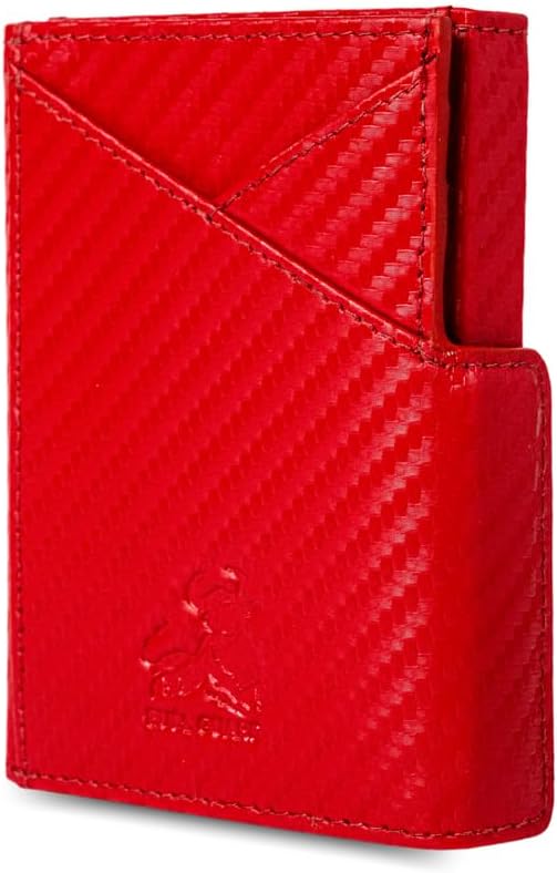 BULL GUARD Trifold RFID Blocking Front Pocket Wallet for Men, Secured Card Slots & Coin Pocket with Magnetic Closure, Durable & Modern Leather Design in Carbon Red Passion