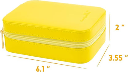 BONNY DODO Small Travel Jewelry Organizers Box for women with PU Leather Portable Mini Jewelry Case with compartments for Necklace Rings Earrings,Luxury Giftable boxes. (Yellow, M)