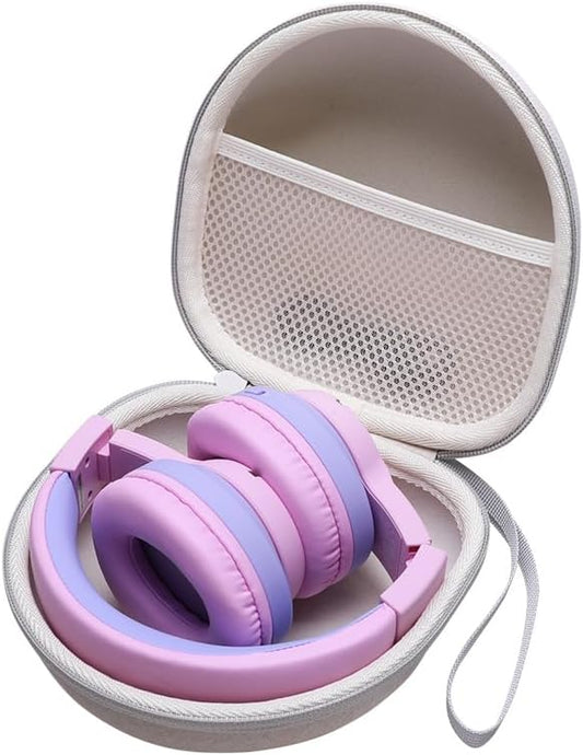Kids Headphones Case Compatible with iClever BTH12 / BTH20/ BTH26/HS19, JoySpark, Candy Bila, EarFun, MIDOLA, IMYB Foldable Kids Headphones, Cream Travel Storage Bag(Case Only)