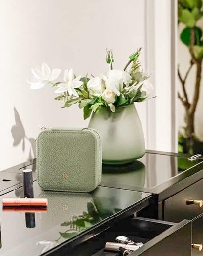 S.Leaf Travel Jewelry Organizer Boxes for Women Small Portable Necklace Earrings Bracelet Rings Travel Case Best Friend Birthday Gifts for Women Trendy (01_Lychee_Sage_Green)