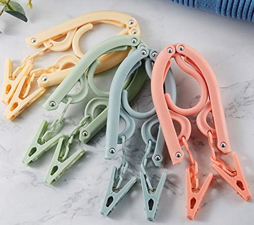 Portable Folding Travel Clothes Hangers12 Pcs with 24 Pcs Clips,with 1 Pcs Clothesline,for Scarves Suits Trousers Pants Shirts Socks Underwear Clothesp