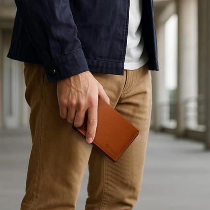 Leather Travel Wallet RFID - Slim Passport Holder for Men & Women - Fits Passport, Cards, SIMs, Pen & Boarding Pass - Secure Travel Document Organizer (Dark Brown)