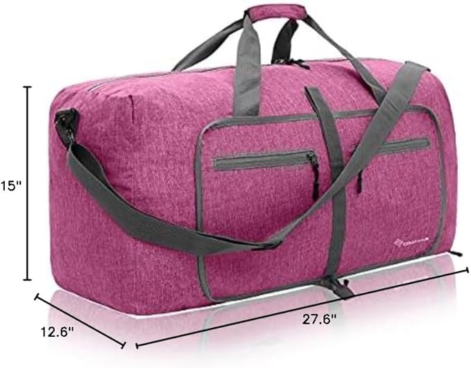 Dimayar 85L Travel Duffle Bag for Men Women - Foldable Duffel Bag with Shoes Compartment - Overnight Bags Waterproof & Tear Resistant(Rouge Pink)