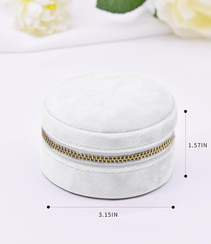 TAIMY Travel Jewelry Organizer, Small Round Velvet Travel Jewelry Case for Women Girls, Portable Mini Jewelry Travel Organizer Boxes for Rings Earrings Necklaces Bracelets(White)