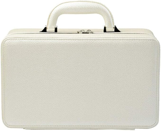 Oirlv White Leather Jewelry Suitcase for Women Three Layer Jewelry Organizer Display Storage Case Holder for Rings Earrings Necklace Pendant Vintage Gift