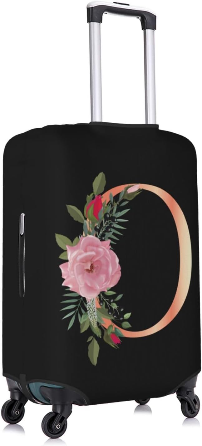 Floral Letter O Travel Luggage Cover Spandex Suitcase Protector Elastic Washable Stretch Suitcase Cover,Size M(Fit 22-24inch Suitcase)
