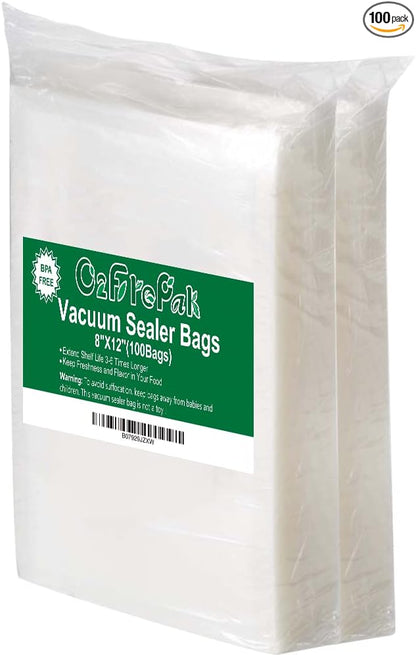 O2frepak 100 Quart Size 8" x 12"Vacuum Sealer Bags with BPA Free and Puncture Prevention,Vacuum Seal Freezer Bags,Great for Sous Vide Vaccume Sealer PreCut Bags