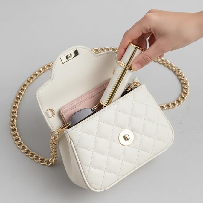 Ms Lovely Pearlescent Travel Perfume Atomizer Bottle – 5ml Refillable Mini Spray for Purse, TSA Approved Portable Fragrance Dispenser (White and Gold)