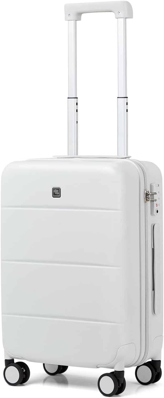 Hanke 20 Inch Carry On Luggage 22x14x9 Airline Approved PC Hard Shell Suitcases with Wheels TSA Luggage for Women Men Lightweight Travel Luggage(Smoke White)