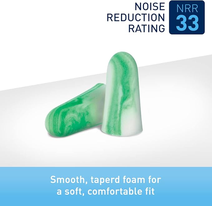 Flents Protechs Foam Ear Plugs for Work, Loud Noise, Heavy Machinery, Construction, Studying & Traveling, NRR 33, Green, Made in The USA, 100 Pair