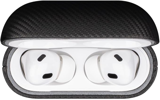 LOPIE Handmade for AirPods Pro 1st Generation Case Cover, Carbon Fiber Texture Vegan Leather Case with Keychain & Cleaner Kit, Protective Hard Shell Cover for AirPods Pro 1 - Black