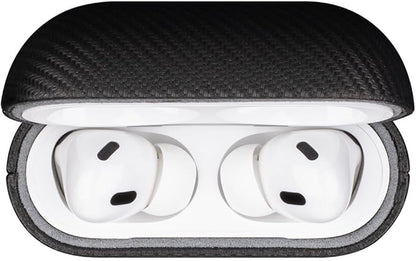 LOPIE Handmade AirPods Pro Case, Carbon Fiber Texture Vegan Leather Case with Keychain & Cleaner Kit, Protective Hard Shell Cover - Black