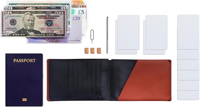 Leather Travel Wallet RFID - Slim Passport Holder for Men & Women - Fits Passport, Cards, SIMs, Pen & Boarding Pass - Secure Travel Document Organizer (Dark Brown)