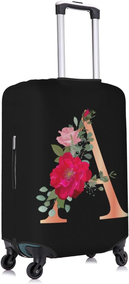 Floral Letter A Travel Luggage Cover Spandex Suitcase Protector Elastic Washable Stretch Suitcase Cover,Size S(Fit 18-21inch Suitcase)