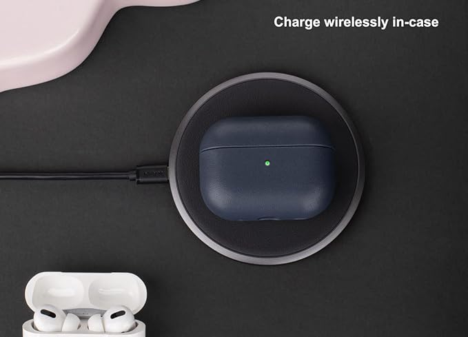 Compatible with AirPods Pro 2nd Generation Leather Case, Lopie Handmade AirPods Pro 2 Leather Case Cover, Protective Case Fully-Wrapped with Top Grain Leather (Not for AirPods Pro 1st Gen) - Blue