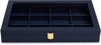 Oirlv 12 Gird Jewelry Tray with Acrylic Lid Premium Blue Leather Jewelry Organizer Box Transparent Lid Bracelet Bangle Small Watch Storage Case for Women Gift