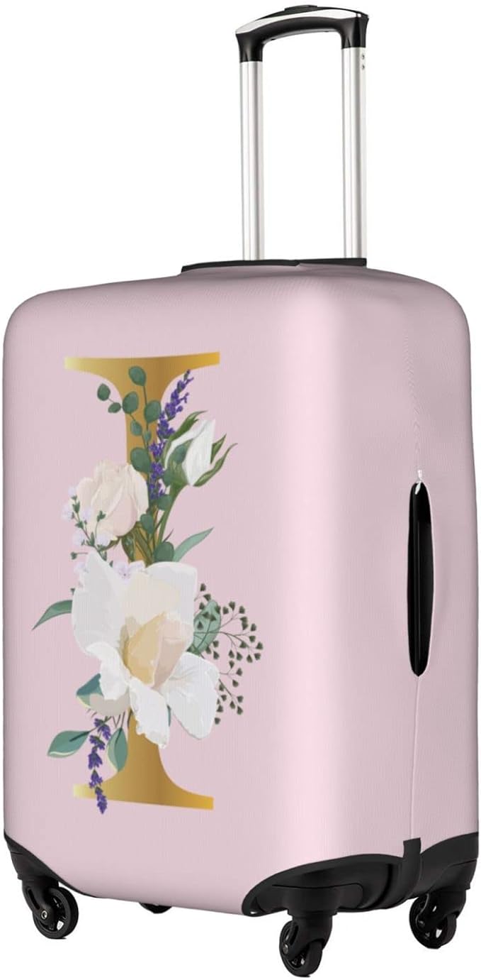 Flower Lette I Pink Luggage Cover Elastic Washable Stretch Suitcase Protector Anti-Scratch Travel Suitcase Cover for Kid and Adult S (18-21 inch suitcase)