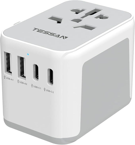 TESSAN Universal Travel Adapter 21W, International Plug Adaptor with 2 USB C Wall Charger 2 USB A Ports, Worldwide Power Outlet Travel Essentials for US to European EU UK AUS (Type C/G/A/I)