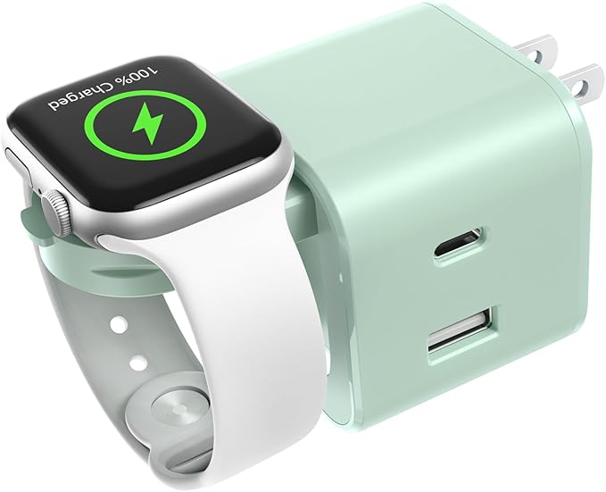 36W for Apple Charging Block with Built-in Watch Charger, Foldable PD Fast Charger Block for iPhone, Dual Ports Wall Charger Compatible with Apple Watch iPhone AirPods(Green)