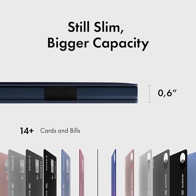 Ekster Men's Wallet PRO | RFID Blocking Parliament Leather Minimalist Wallet | Holds 14 Cards & Cash | Slim Cardholder for Men w/Push Button Designed for Quick Card Access | Navy