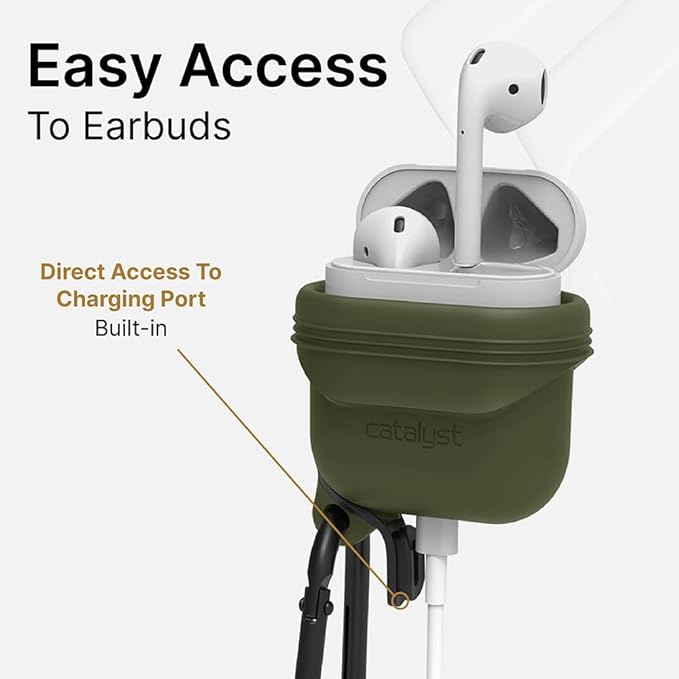 Catalyst Waterproof Case for AirPods 2nd Generation and AirPods 1st Generation - Wireless and USB-C Charging High Drop Protection AirPod Gen 2 and Gen 1 Case with Carabiner, One Piece Design