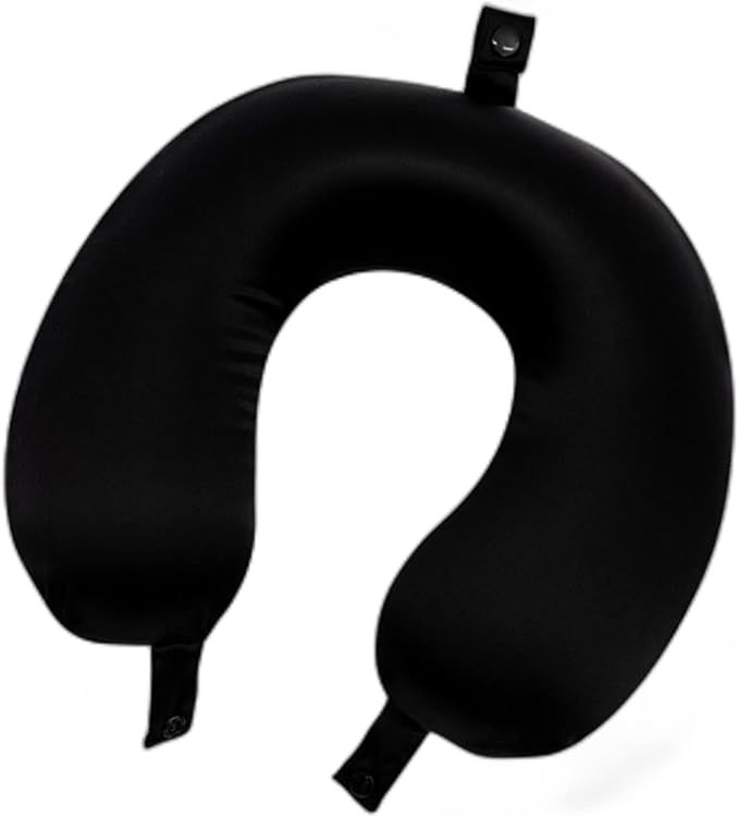 ROSEWARD 100% Mulberry Silk Travel Neck Pillow for Sleeping 22 Momme Silk Airplane Travel Pillow for Pain Relief Sleeping, Plane Neck Support Pillow, Anti Wrinkle, Made in USA (Black)