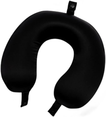 ROSEWARD 100% Mulberry Silk Travel Neck Pillow for Sleeping 22 Momme Silk Airplane Travel Pillow for Pain Relief Sleeping, Plane Neck Support Pillow, Anti Wrinkle, Made in USA (Black)