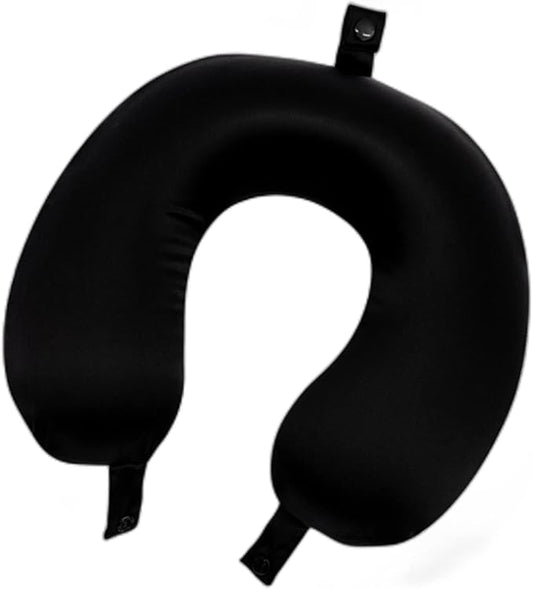 ROSEWARD 100% Mulberry Silk Travel Neck Pillow for Sleeping 22 Momme Silk Airplane Travel Pillow for Pain Relief Sleeping, Plane Neck Support Pillow, Anti Wrinkle, Made in USA (Black)