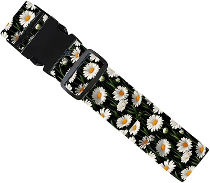 2PC,Daisy Flower Luggage Strap 1.97 x 70.84 inch White Floral Design Adjustable Suitcase Belt Durable Nylon Baggage Identifier for Elegant Travel Accessory