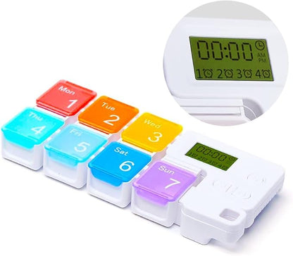 7 Day Medicine Pill Organizer, 4 Reminder Alarms, Loud Sound, 7 Large Compartments, Large Screen, Moisture-Proof, Dust-Proof, Travel Weekly/Daily Pill Box/Organizer/Case/Container/Dispenser, TBSoon