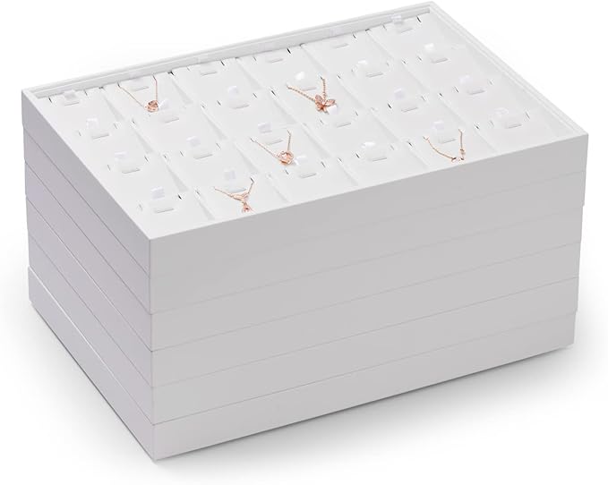 Oirlv Premium White Leather Stackable Jewelry Tray 12 Grid Jewelry Drawer Organizer Trays for Bracelets Earrings
