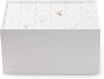 Oirlv Premium White Leather Stackable Jewelry Tray 24 Grid Jewelry Organizer Tray with Removable Inserts Cards Necklace Display Holder