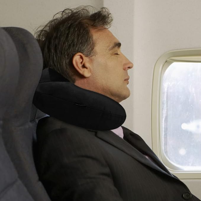 urophylla Inflatable Travel Pillow, Soft Velvet Inflatable Neck Pillow for Traveling, Airplanes, Train, Car, Office with Compact Bag, Breathable Washable Cover, Suit for Adults Sleeping - Black