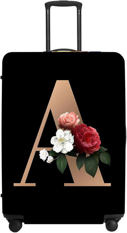 Floral A lphabet Luggage Cover Set, Vintage Letter Print Waterproof Suitcase Protector, Travel Accessories for Women Men