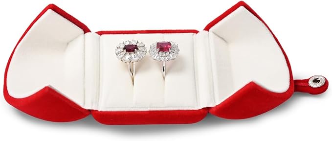 Oirlv Elegant Red Velvet Double Ring Box - Keepsake Gift Holder for Wedding, Proposal & Engagement Ceremonies (Couple Ring Bearer Box)