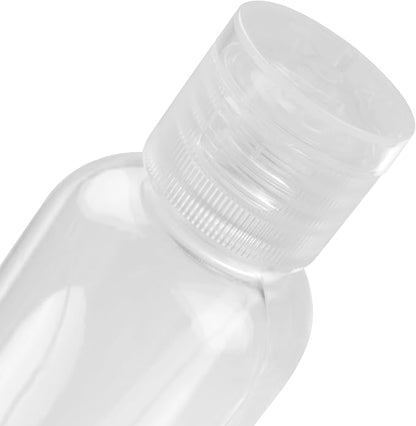 MOUYAT 100 Pack 2oz Clear Plastic Empty Squeeze Bottles with Flip Cap, Travel Size Bottles Mini Refillable Sample Containers for Lotion, Cream and Toiletries