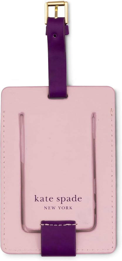 Kate Spade New York Leatherette Luggage Tag with Secure Strap, Colorful Suitcase Identifier for Travel, Monogram Bag Tag ID (T)