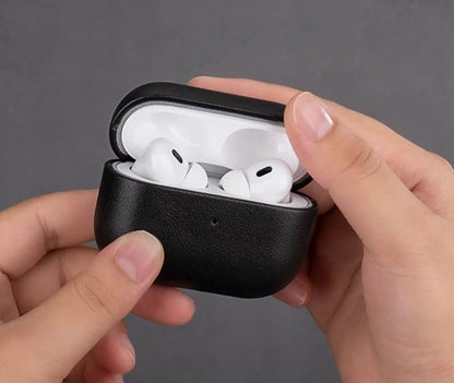 Case Compatible with AirPods Pro (2nd Generation), Lopie Handmade AirPods Pro 2 Leather Case Cover, Protective Hard Case Fully-Wrapped with Top Grain Leather (Not for AirPods Pro 1st Gen) - Black