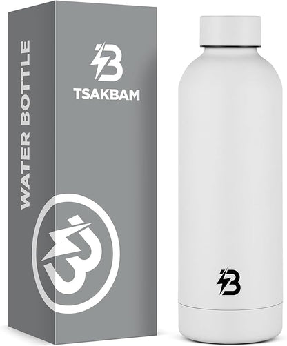 Insulated Water Bottle with Lid, 17 oz Reusable Leak-Proof Metal Stainless Steel Water Bottles for Travel, Sports, Gym, Outdoor (White)