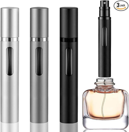 10ml Perfume Atomizer Travel Refillable, 3PCS Perfume Travel Refillable Bottle,Bottom-Filling Fragrances Perfumes Bottle,Mini Cologne Dispenser,Portable Sprayer（Black-Grey-Silver）